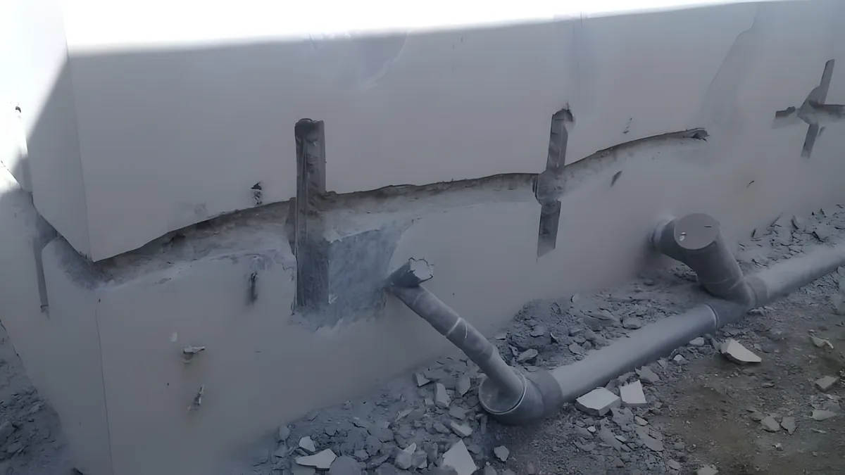 Structural crack chased out and prepared for repair on a wall in Aruba