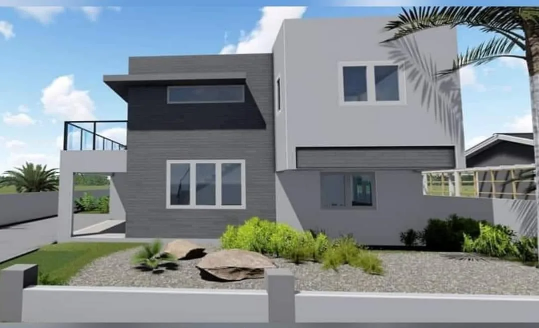 Architectural render of a two-storey residence designed for a client in Aruba